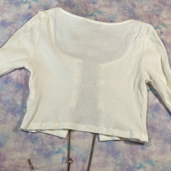 Shein • Ribbed Rhinestone Laced Cropped Sweater - Picture 9 of 10